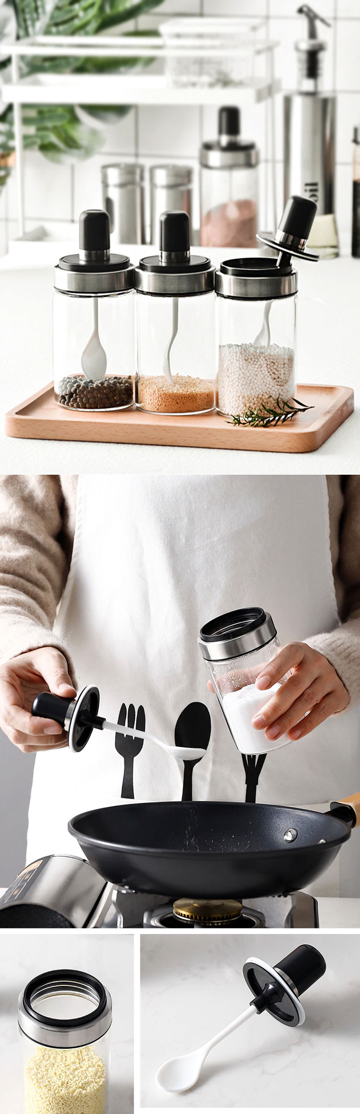 Glass Storage Jar With Spoon 250Ml - (Set Of 4)