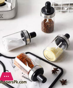 Glass Storage Jar with Spoon 250ml - (Set of 4)