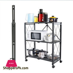 Kitchen Microwave Racks Shelving Storage Unit Foldable Bread Racks Storage Racks Trolleys 3 Tire