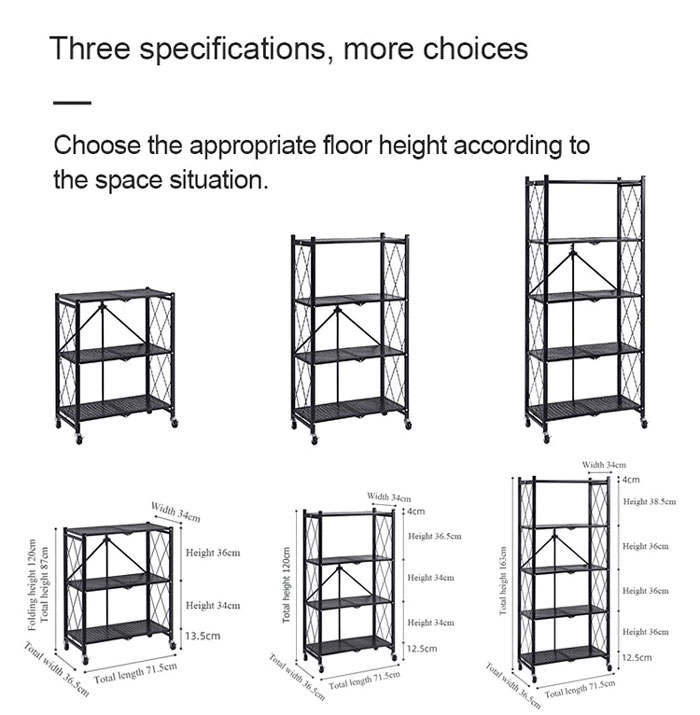 Kitchen Microwave Racks Shelving Storage Unit Foldable Bread Racks Storage Racks Trolleys 3 Tire