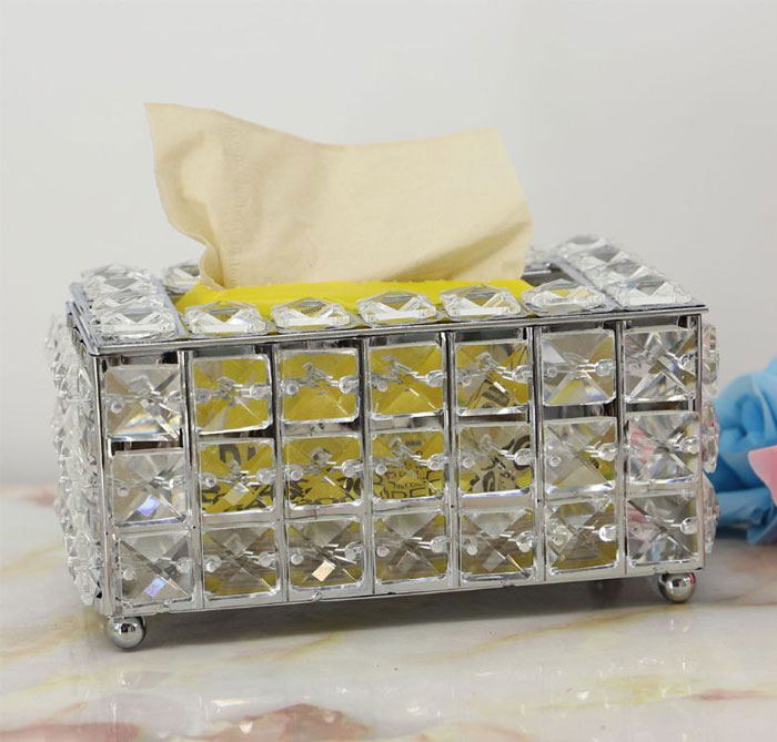 Luxury Tissue Box Holder Glass Cube Napkin Dispenser Bedroom Office Hotel Cafe