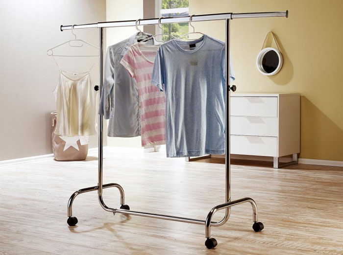 Stainless-Steel Heavy Duty Coat Rack Garment Racks Cloth Hanger With Expandable Top Rod With Wheel