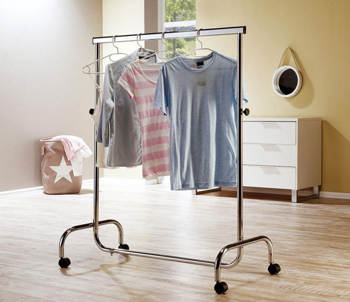 Stainless-Steel Heavy Duty Coat Rack Garment Racks Cloth Hanger With Expandable Top Rod With Wheel