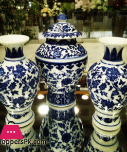 Traditional Chinese Pottery Porcelain 2 Vase 5 Inch + 1 Temple Ginger Jar 6 Inch