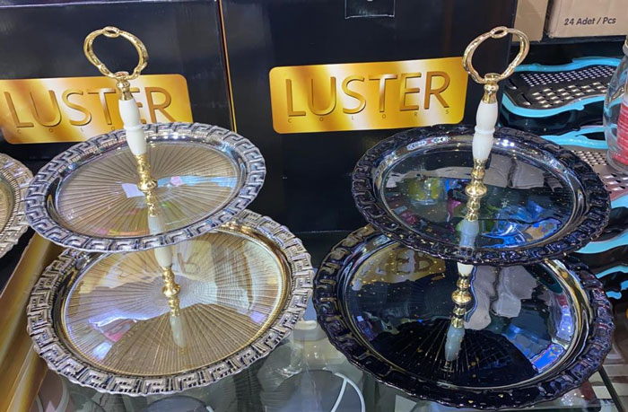 Turkish Traditional Handmade Glass Hand Painted Turkish Cake Plate Two Tier Cake Stand