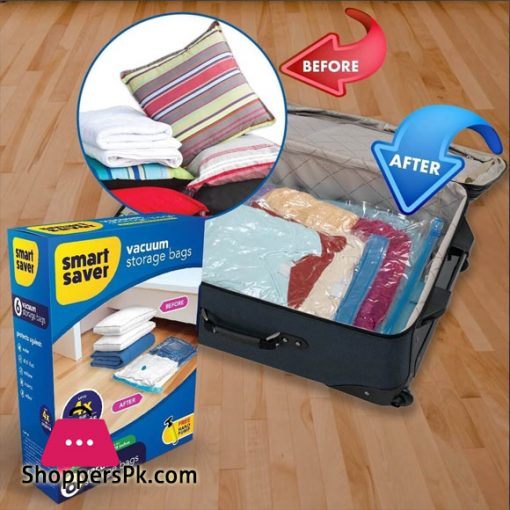Smart Saver Reusable Ziplock Space Saver Bags for Clothes Comforters Blankets Pillows Bedding Packing with Hand Pump for Travel 6 Bags ( 110 x 80 ) CM