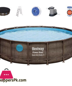 Bestway Round Bove Ground Pool With Rattan Effect 488x122cm Power Steel Swim Vista 56725