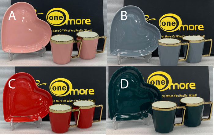 Ceramic Heart Shape Diamond Cut 2 Coffee Mug With Tray