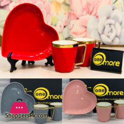 Ceramic Heart Shape Diamond Cut 2 Coffee Mug with Tray