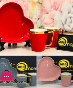 Ceramic Heart Shape Diamond Cut 2 Coffee Mug with Tray
