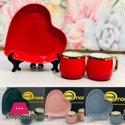 Ceramic Heart Shape Round 2 Coffee Mug with Tray