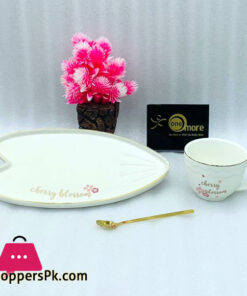 Cherry Blossom Heart Shape Cup Saucer with Spoon