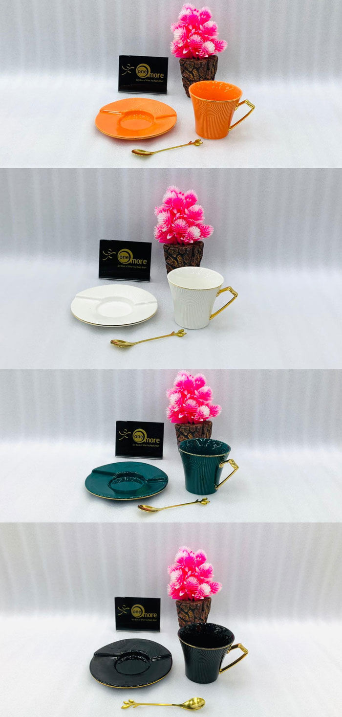 Creative Gold Rim Cup And Saucer With Gold Spoon