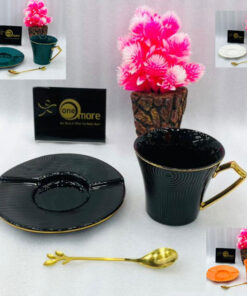 Creative Gold Rim Cup and Saucer with Gold Spoon