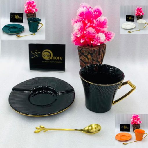 Creative Gold Rim Cup and Saucer with Gold Spoon