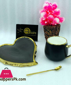 Heart Tea Cup & Saucer Gold Rim with Spoon