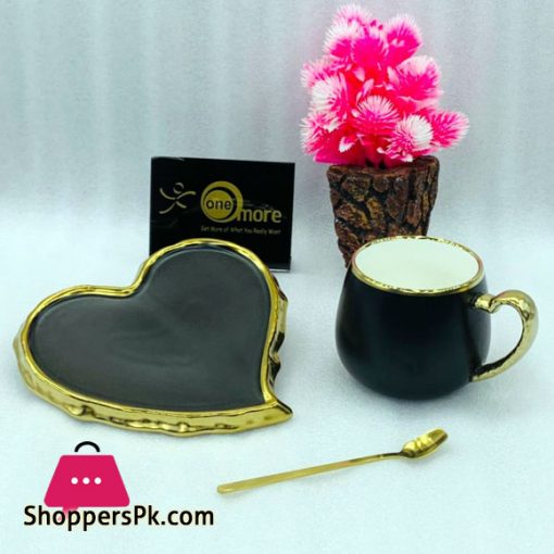 Heart Tea Cup & Saucer Gold Rim with Spoon