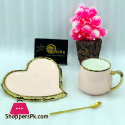 Heart Tea Cup &Amp; Saucer Gold Rim With Spoon 8 Heart Tea Cup &Amp; Saucer Gold Rim With Spoon