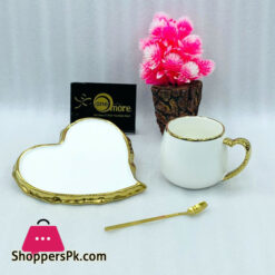 Heart Tea Cup &Amp; Saucer Gold Rim With Spoon 7 Heart Tea Cup &Amp; Saucer Gold Rim With Spoon