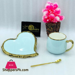 Heart Tea Cup &Amp; Saucer Gold Rim With Spoon 9 Heart Tea Cup &Amp; Saucer Gold Rim With Spoon