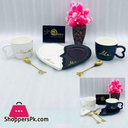 Mr Mrs Black & White Cup Saucer with Spoon