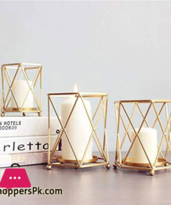 Nordic Style Candle Holder Gold Geometric Metal Iron Art Candle Set of 3