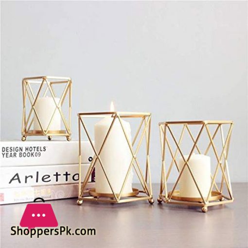 Nordic Style Candle Holder Gold Geometric Metal Iron Art Candle Set of 3