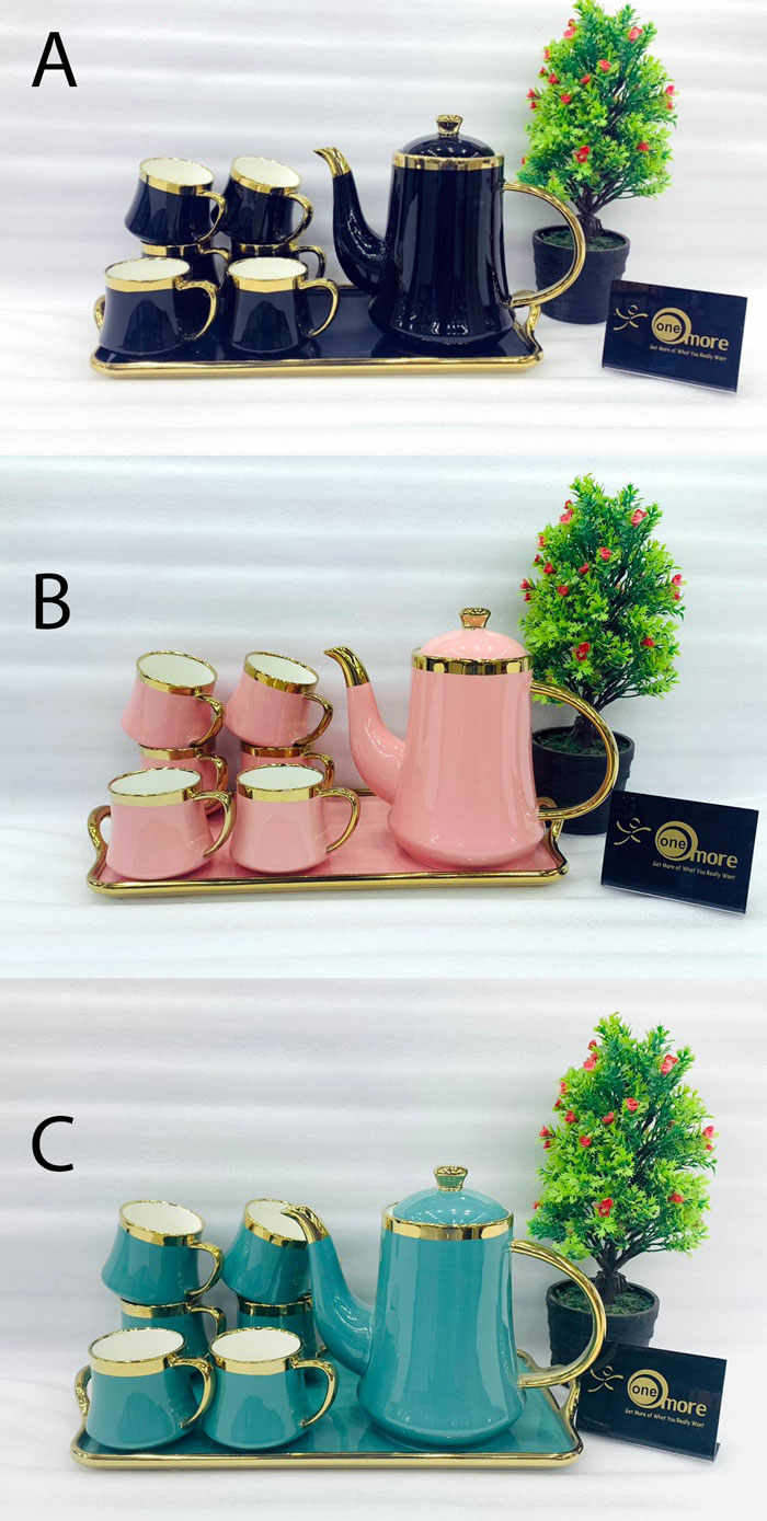 One More Ceramic 6 Cups +1 Kettle +1 Tray Tea Set For Drinkware - 00-125