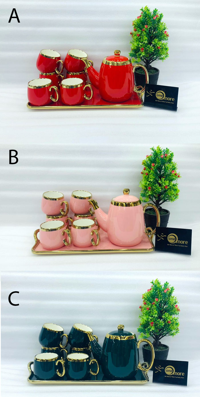 One More Ceramic 6 Cups +1 Kettle +1 Tray Tea Set For Drinkware