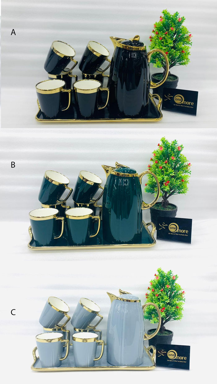 One More Ceramic 6 Cups +1 Kettle +1 Tray Tea Set For Drinkware - 006-40