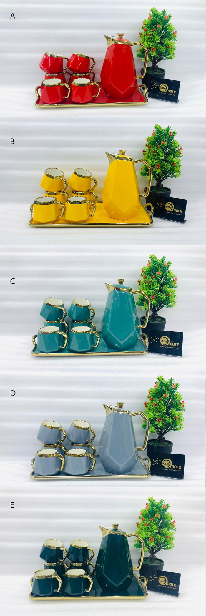 One More Ceramic 6 Cups +1 Kettle +1 Tray Tea Set For Drinkware - Cut Diamond 006-41