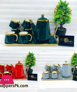 ONE MORE Ceramic 6 Cups +1 Kettle +1 Tray Tea Set For Drinkware - Cut Diamond