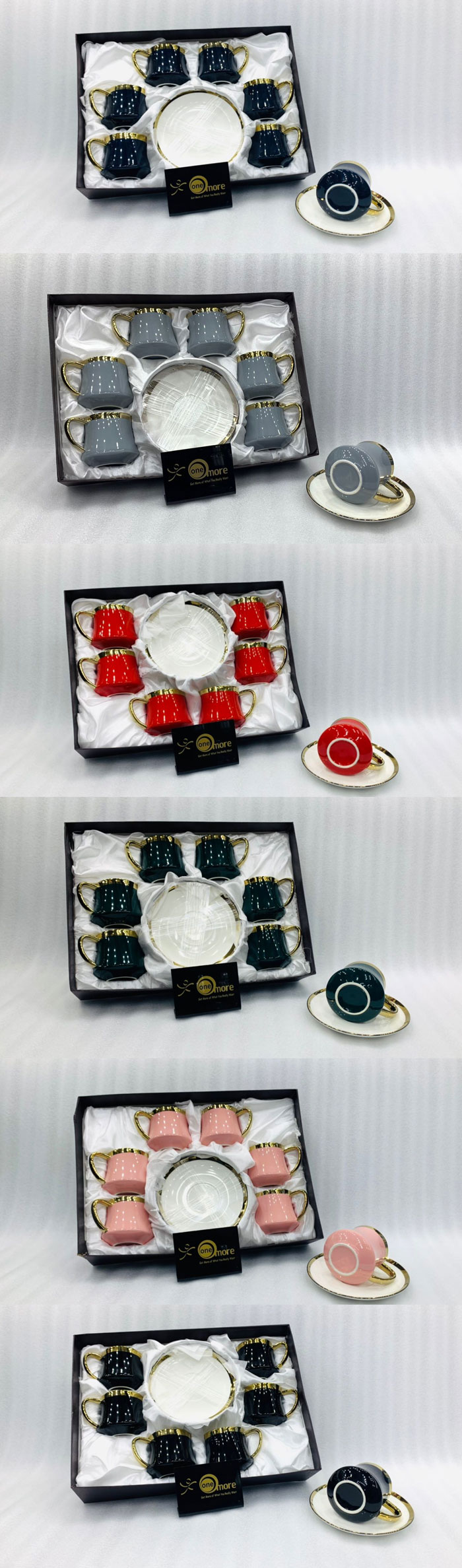 One More High Quality Ceramic Gold Rim Ceramic Coffee Cup Tea Cup &Amp; Saucer ( Set Of 6 )