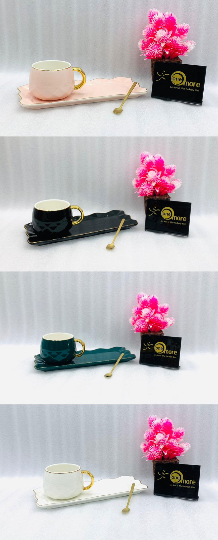 Thai Gold Rim Cup &Amp; Saucer With Golden Spoon