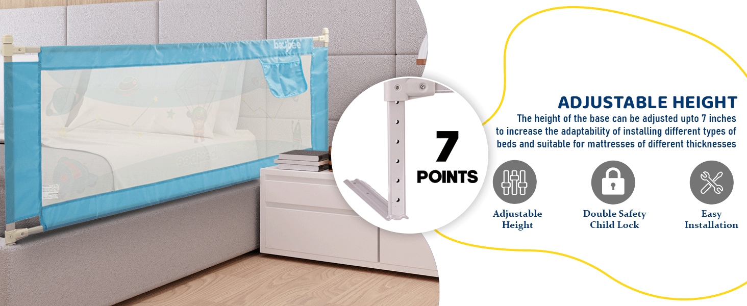 Shopino Baby Safety Bed Cot Guard Adjustable Bed Rail Baby Bed Barrier - 5.9 Feet - 1 Side 1 Pc