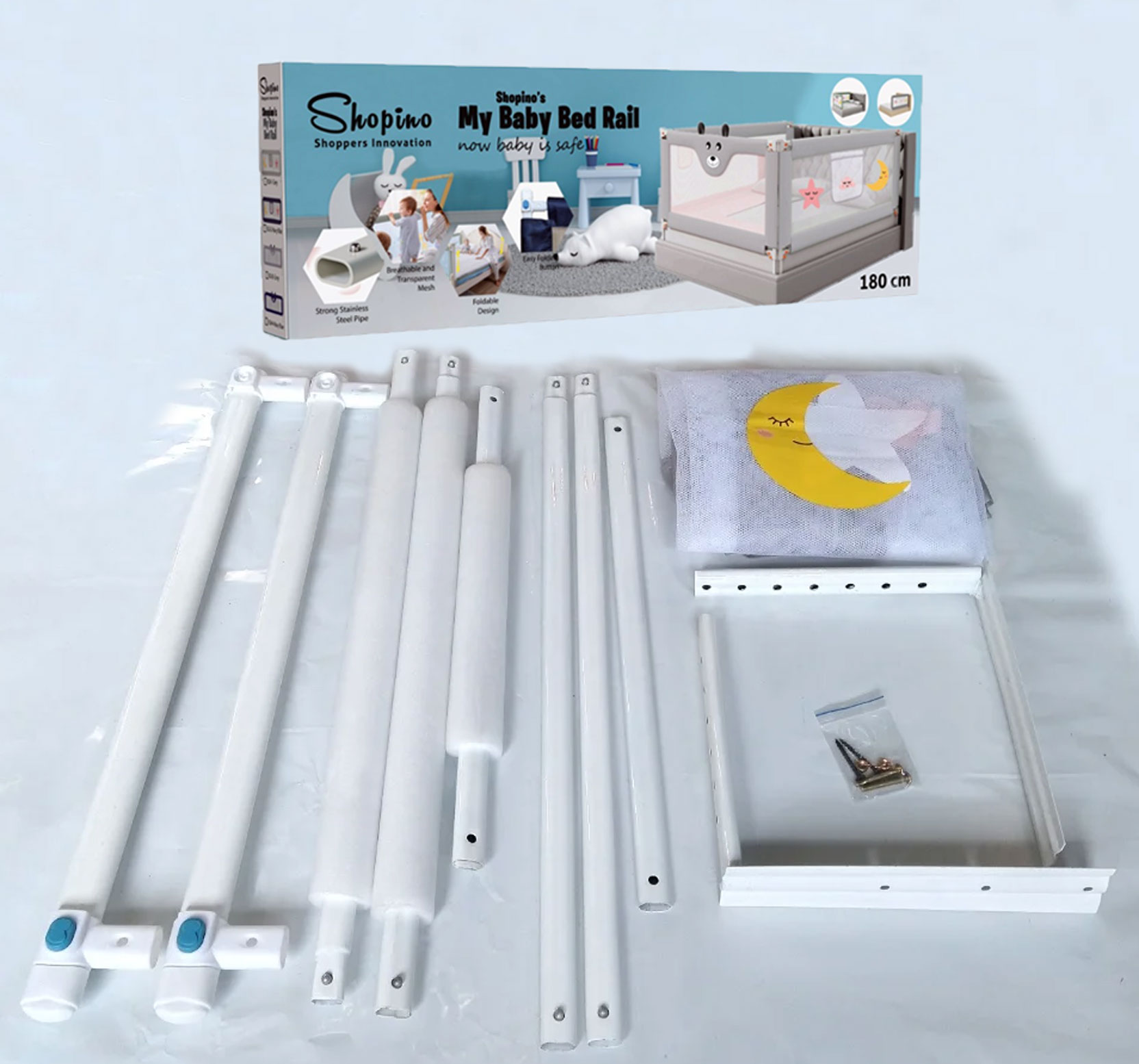 Shopino Baby Safety Bed Cot Guard Adjustable Bed Rail Baby Bed Barrier - 5.9 Feet - 1 Side 1 Pc