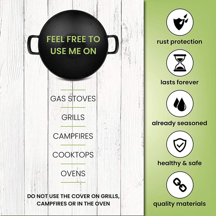 Cast Iron Wok With 2 Handled And Wooden Lid (32-Cm)