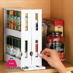 Double Row 2 Tier Rotating Jars Spice Rack Organiser Seasoning Storage Holder
