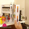 Double Row 2 Tier Rotating Jars Spice Rack Organiser Seasoning Storage Holder