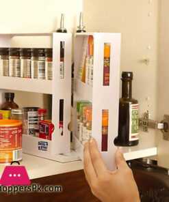 Double Row 2 Tier Rotating Jars Spice Rack Organiser Seasoning Storage Holder