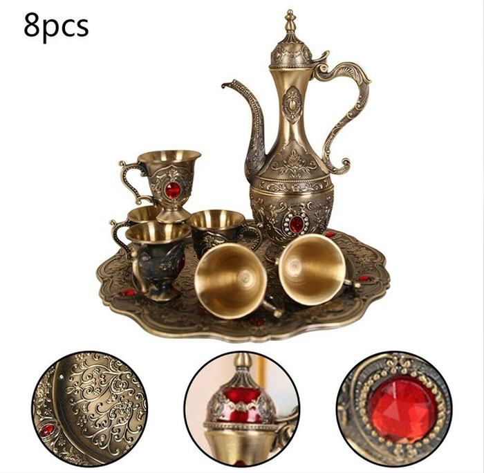 Eu Style Home Vintage Pot Cup Tray Set Cabinet Ornament Decoration Kawa Set
