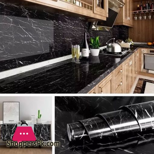 Kitchen Oil Proof Waterproof Sticker Black Marbel Design Kitchen Stove Cabinet PVC Stickers Self Adhesive Wallpapers DIY Wall Stickers ( 60 CM x 2 Meter )
