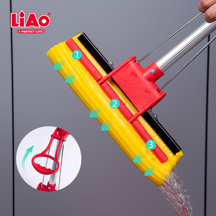 Liao Aluminum Stick Pva Floor Mop Absorbent Sponge Squeeze Mop Cleaning Tool Home Bathroom Kitchen Clean Dust Mop - A130004