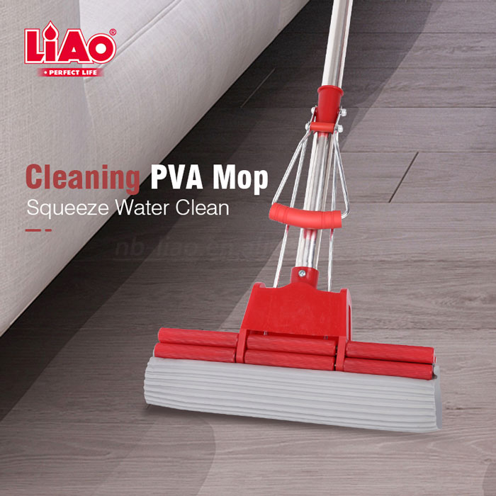 Liao Stainless Steel Stick Pva Floor Mop Absorbent Sponge Squeeze Mop Cleaning Tool Home Bathroom Kitchen Clean Dust Mop - A130053