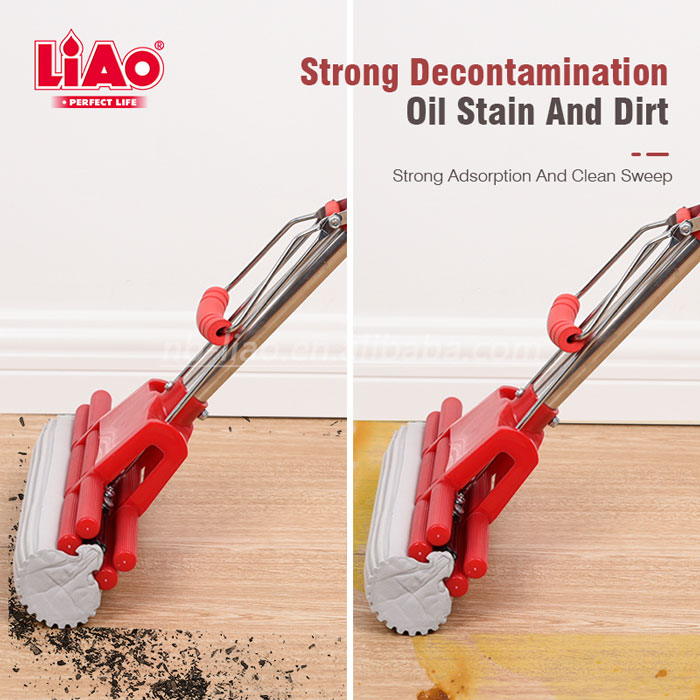 Liao Stainless Steel Stick Pva Floor Mop Absorbent Sponge Squeeze Mop Cleaning Tool Home Bathroom Kitchen Clean Dust Mop - A130053