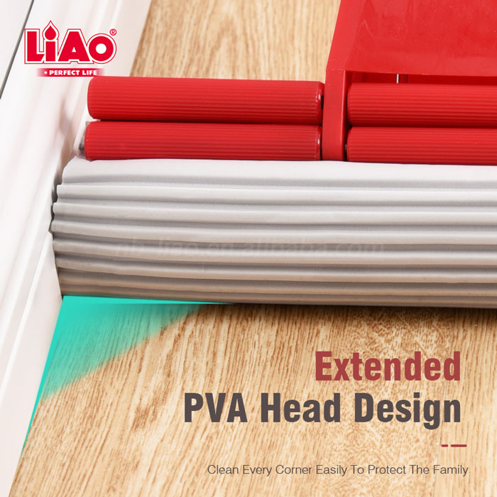 Liao Stainless Steel Stick Pva Floor Mop Absorbent Sponge Squeeze Mop Cleaning Tool Home Bathroom Kitchen Clean Dust Mop - A130053