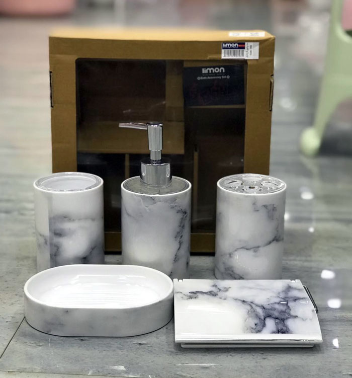 Limon Plastic Bathroom Set Of 5 - ( Marble)