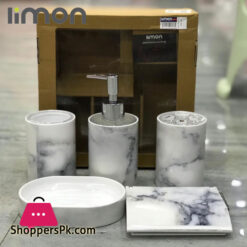 Limon Plastic Bathroom Set Of 5 - ( Marble)