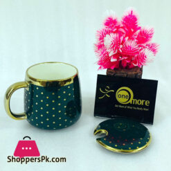 One More Gold Line Dot Coffee Mug With Lid 1 Pcs - E500
