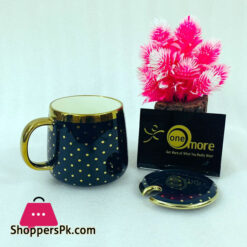 One More Gold Line Dot Coffee Mug With Lid 1 Pcs - E500